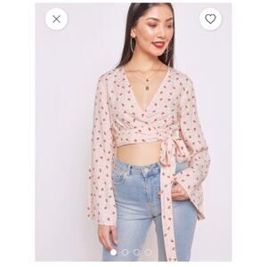 Topshop Women Floral Print Belted Wrap Cropped Top Size 10